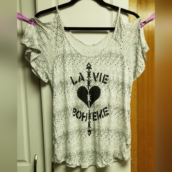 🍭Jessica Simpson 'La Vie Boheme' cold shoulder print top w batwing sleeve - Picture 3 of 10